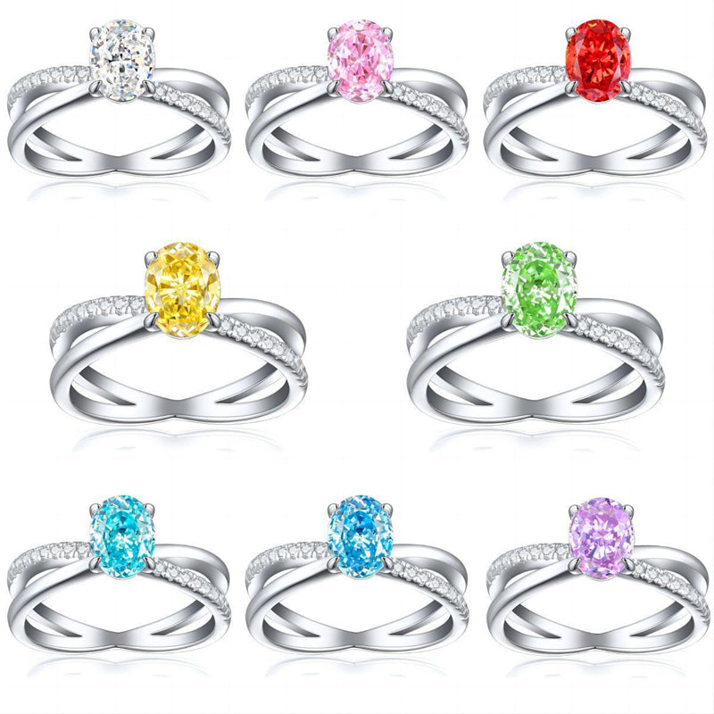 1.5ct Oval Ice-Cut 925 Silver Ring - Unique 6×8mm Gemstone Band for Women