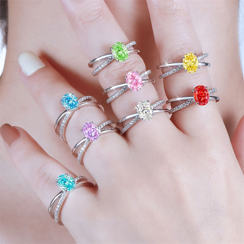 1.5ct Oval Ice-Cut 925 Silver Ring - Unique 6×8mm Gemstone Band for Women