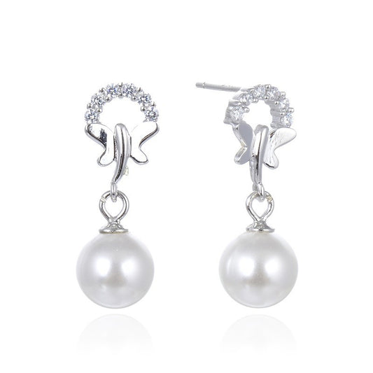 925 Sterling Silver Pearl Drop Earrings - Shell Pearl Korean Style Dangle Earrings
