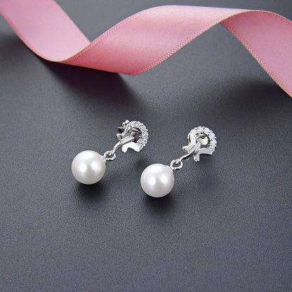 925 Sterling Silver Pearl Drop Earrings - Shell Pearl Korean Style Dangle Earrings