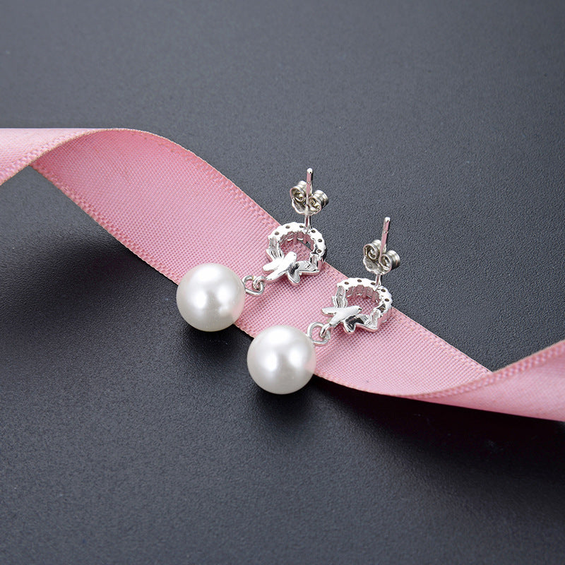 925 Sterling Silver Pearl Drop Earrings - Shell Pearl Korean Style Dangle Earrings