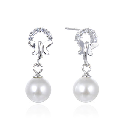 925 Sterling Silver Pearl Drop Earrings - Shell Pearl Korean Style Dangle Earrings
