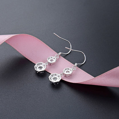 925 Sterling Silver Round Zircon Drop Earrings - Korean Style Geometric Dangle Earrings for Women