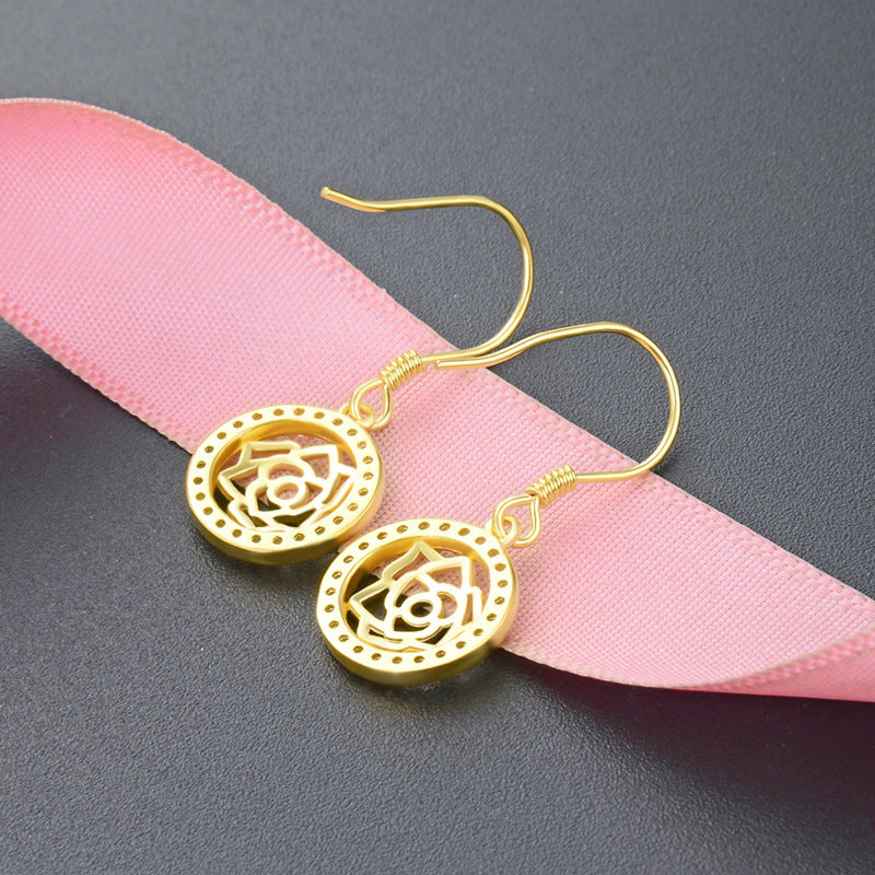 S925 Sterling Silver Swastika Earrings - Natural Style Cultural Symbol Dangle Earrings