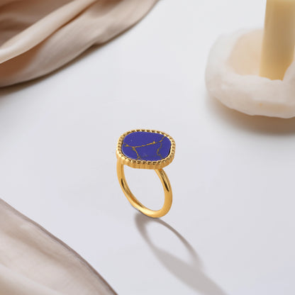 Contemporary Blue Mother of Pearl Stainless Steel Ring