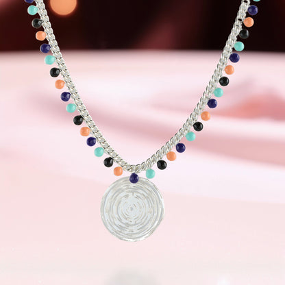 Silver Tone Geometric Round Pendant Chopin Necklace
