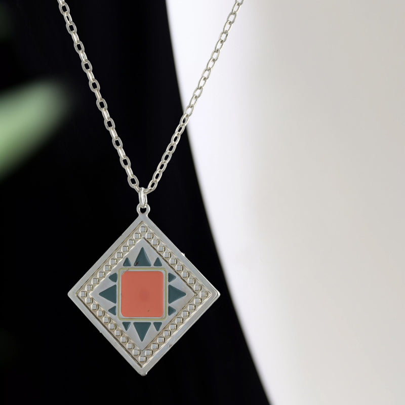 Silver Cross Necklace with Square Pendant