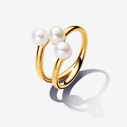 Gold Plated Pearl Accent Ring Trio Band