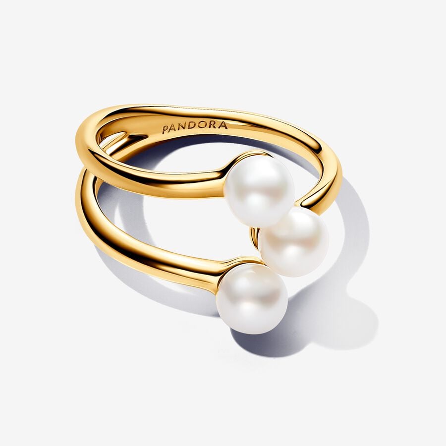 Gold Plated Pearl Accent Ring Trio Band