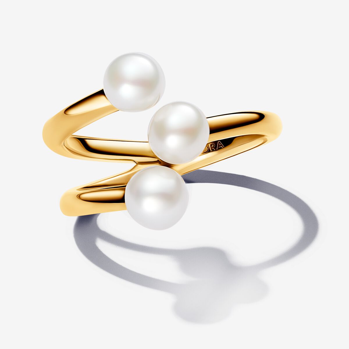 Gold Plated Pearl Accent Ring Trio Band