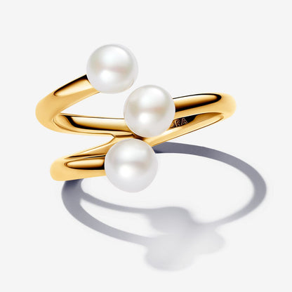 Gold Plated Pearl Accent Ring Trio Band