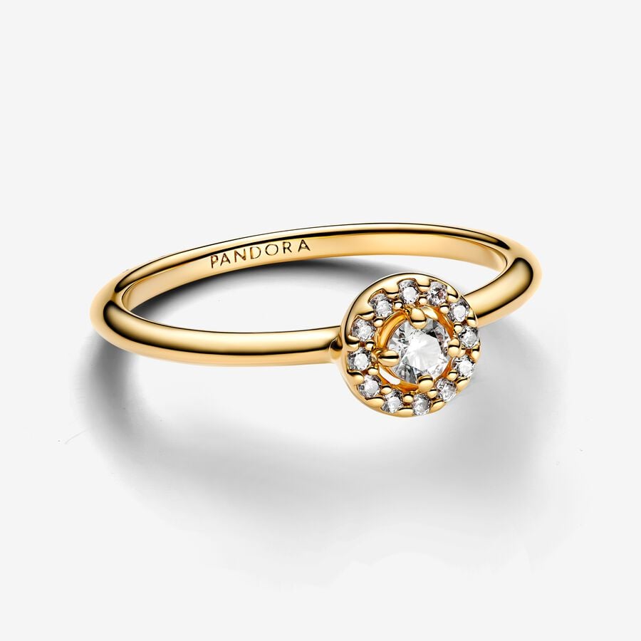 Cubic Zirconia Halo Ring 14k Gold Plated Elegant