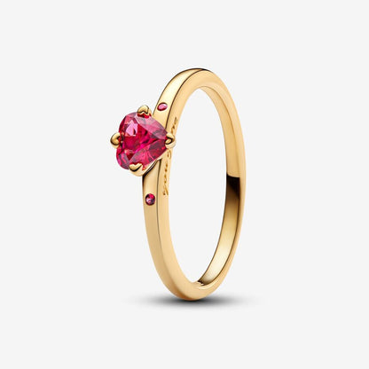 14K Gold Red Heart Crystal Statement Ring
