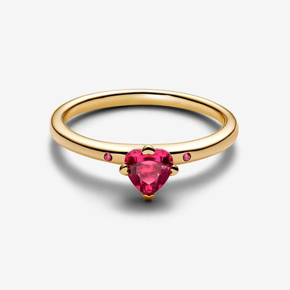 14K Gold Red Heart Crystal Statement Ring
