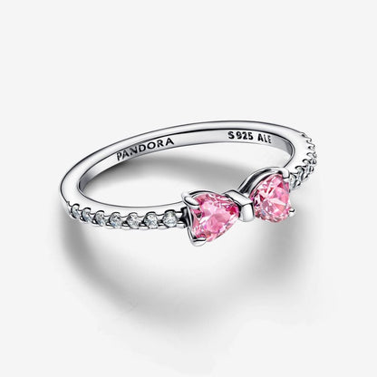Delicate Pink Bow Ring Silver