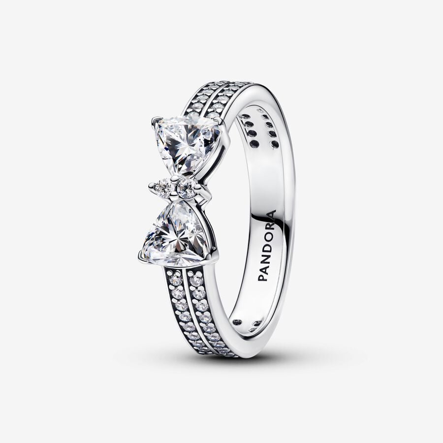 Sparkling Bow Double Row Ring