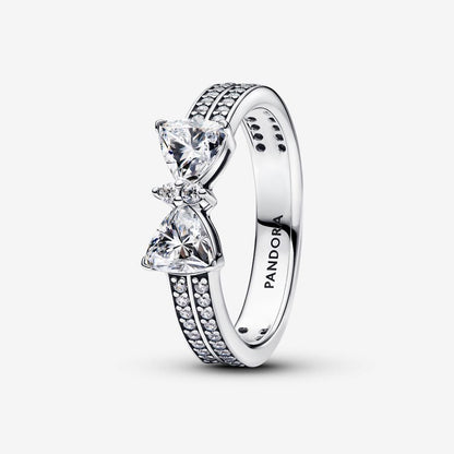 Sparkling Bow Double Row Ring