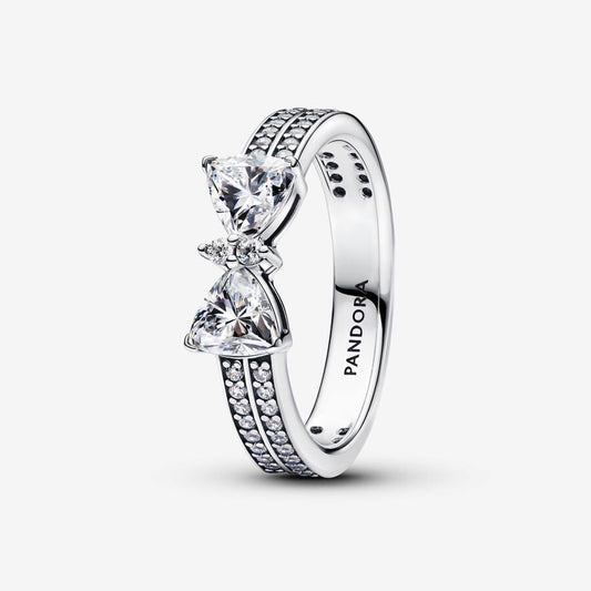 Sparkling Bow Double Row Ring