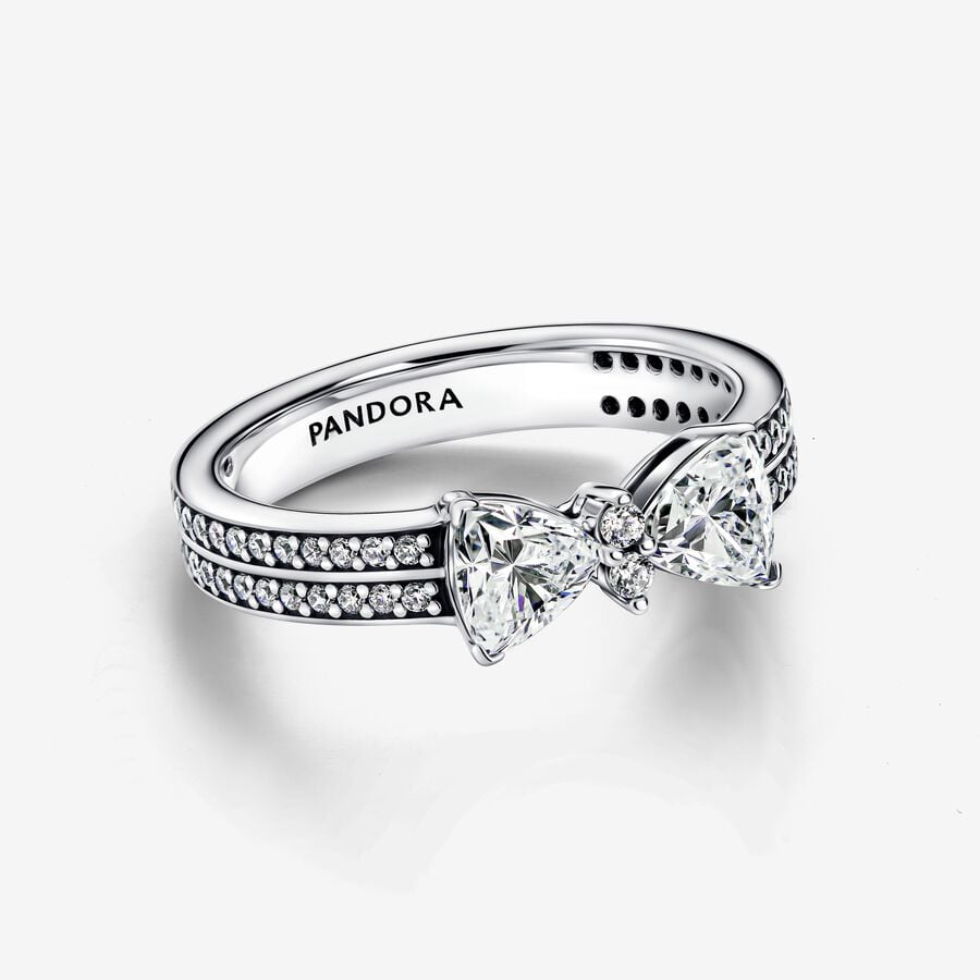 Sparkling Bow Double Row Ring