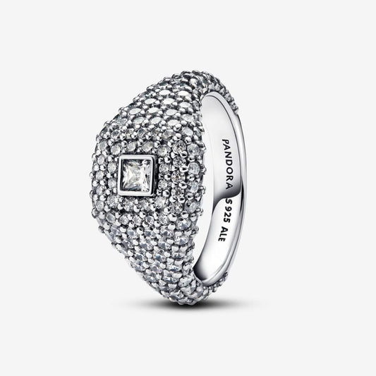 Sterling Silver Square Pavé Cocktail Ring