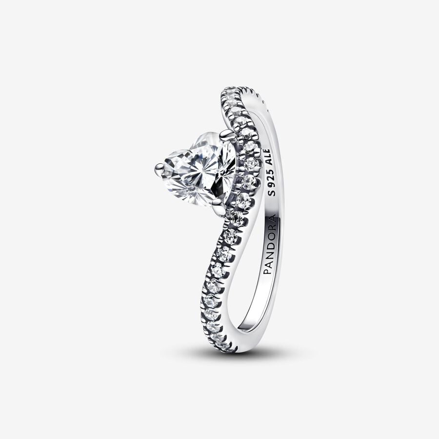 Heart Cut CZ Wavy Band Ring