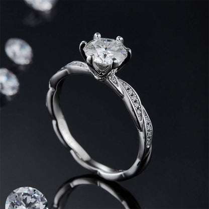 1CT D Color Moissanite Diamond Ring - 925 Sterling Silver Rhodium Plated Geometric Band