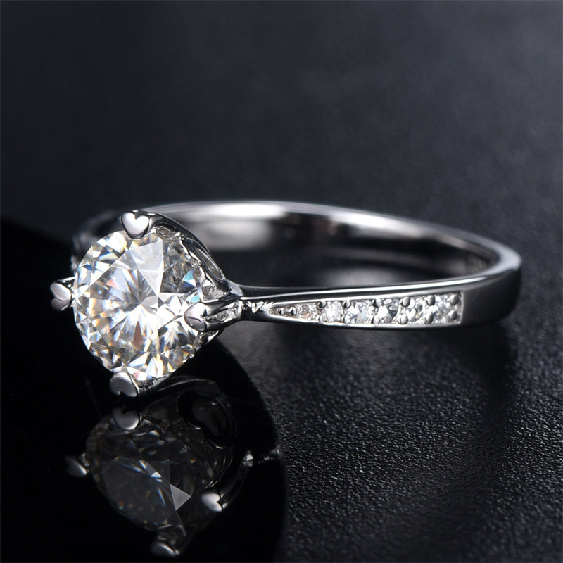 1CT D Color Moissanite Engagement Ring - 925 Sterling Silver Four-Prong Solitaire Ring