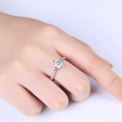1CT D Color Moissanite Engagement Ring - 925 Sterling Silver Four-Prong Solitaire Ring