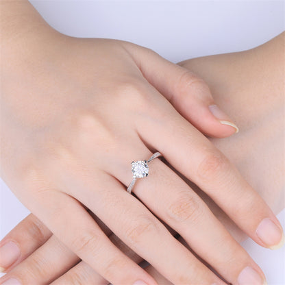 1CT D Color Moissanite Engagement Ring - 925 Sterling Silver Four-Prong Solitaire Ring