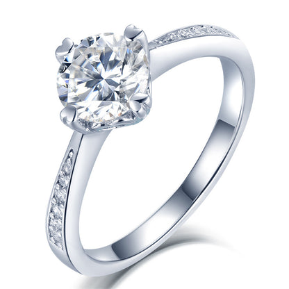 1CT D Color Moissanite Engagement Ring - 925 Sterling Silver Four-Prong Solitaire Ring