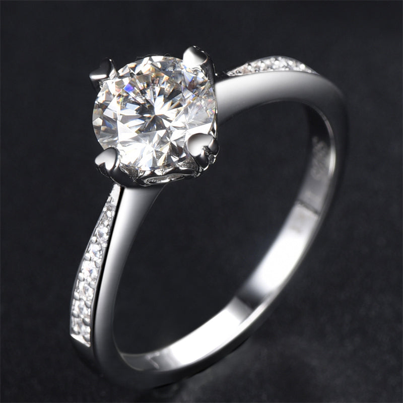 1CT D Color Moissanite Engagement Ring - 925 Sterling Silver Four-Prong Solitaire Ring