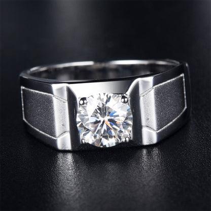1CT D Color Moissanite Men's Ring – 925 Sterling Silver Wide Band Engagement Ring for Men