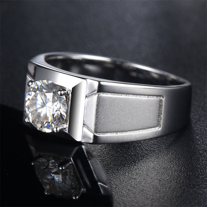 1CT D Color Moissanite Men's Ring – 925 Sterling Silver Wide Band Engagement Ring for Men
