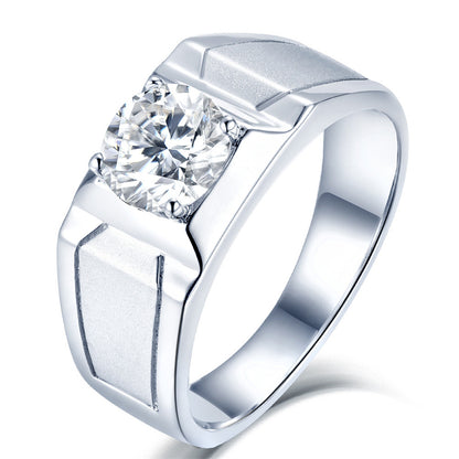 1CT D Color Moissanite Men's Ring – 925 Sterling Silver Wide Band Engagement Ring for Men