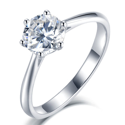 1CT D Color Moissanite Solitaire Ring - 925 Sterling Silver Six-Prong Engagement Ring with Certificate