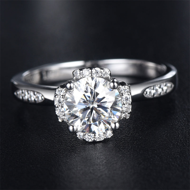 1CT Floral Moissanite Engagement Ring - 925 Sterling Silver Diamond Simulant Wedding Band