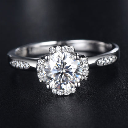 1CT Floral Moissanite Engagement Ring - 925 Sterling Silver Diamond Simulant Wedding Band