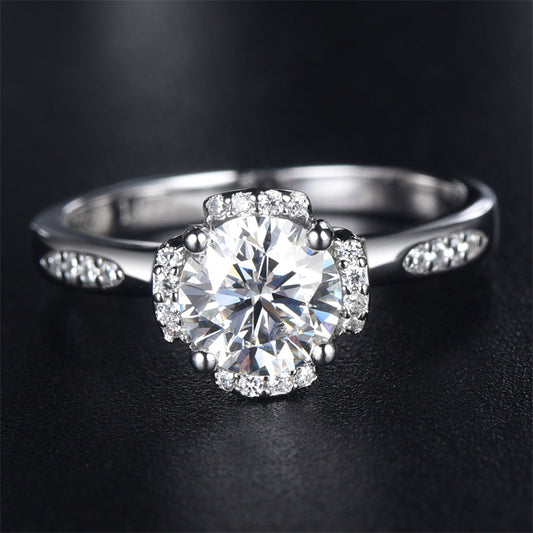 1CT Floral Moissanite Engagement Ring - 925 Sterling Silver Diamond Simulant Wedding Band