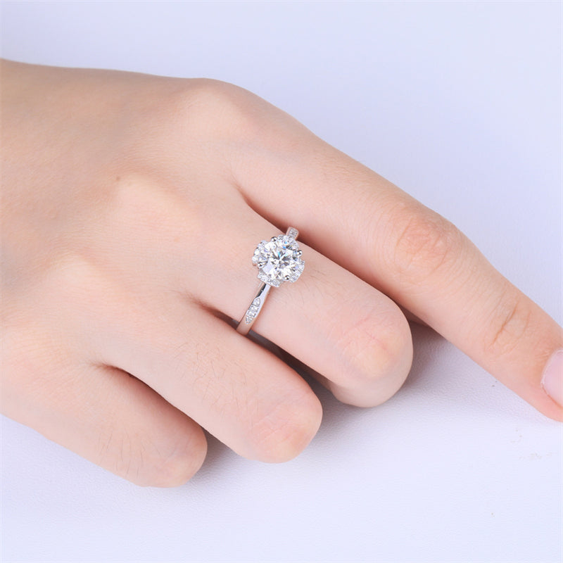 1CT Floral Moissanite Engagement Ring - 925 Sterling Silver Diamond Simulant Wedding Band