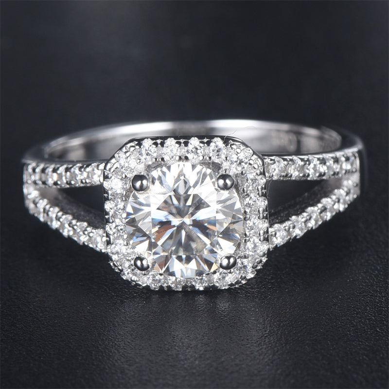 1CT High-Shine Moissanite Engagement Ring - 925 Sterling Silver Plated Solitaire