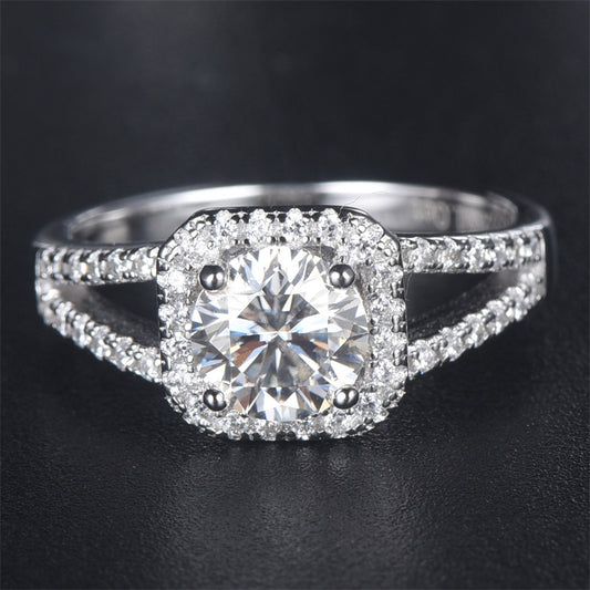 1CT High-Shine Moissanite Engagement Ring - 925 Sterling Silver Plated Solitaire
