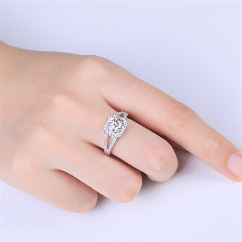 1CT High-Shine Moissanite Engagement Ring - 925 Sterling Silver Plated Solitaire