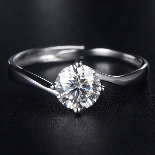 1CT Moissanite Adjustable Ring - 925 Sterling Silver Four-Prong Solitaire Engagement Ring