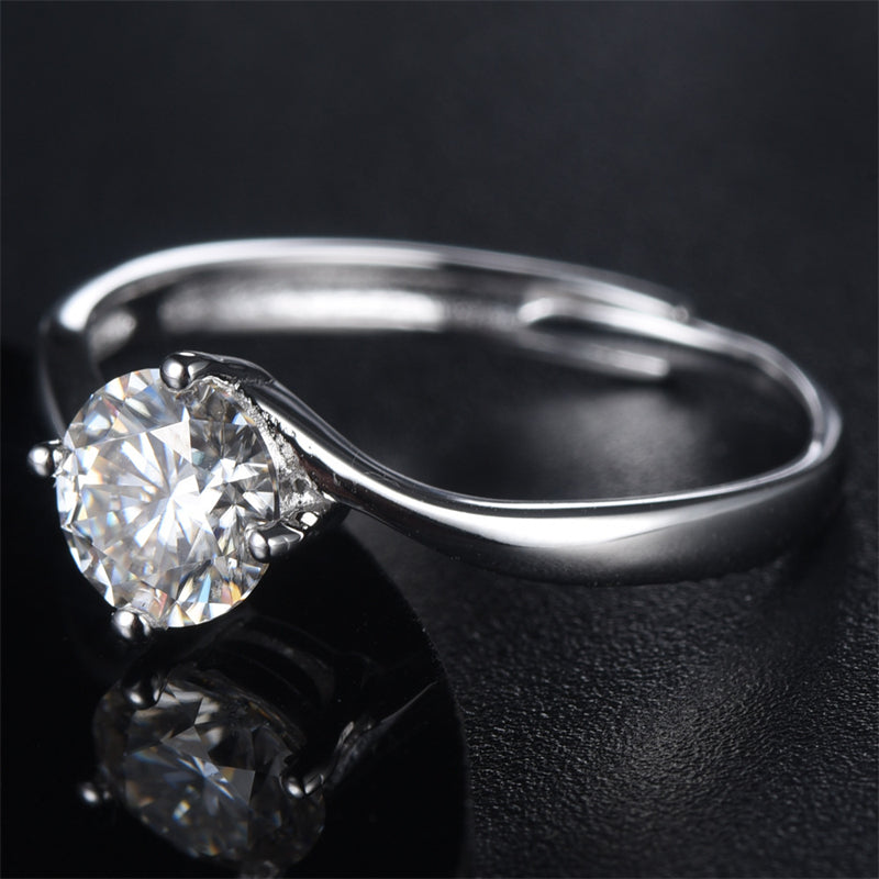 1CT Moissanite Adjustable Ring - 925 Sterling Silver Four-Prong Solitaire Engagement Ring