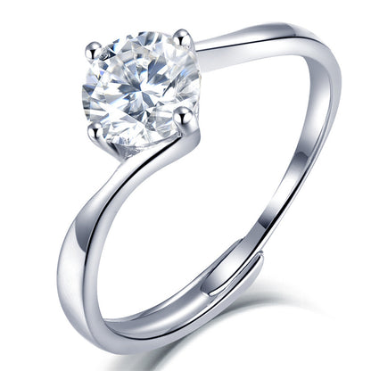 1CT Moissanite Adjustable Ring - 925 Sterling Silver Four-Prong Solitaire Engagement Ring