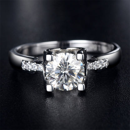 1CT Moissanite Bullhead Four-Prong Engagement Ring - 925 Sterling Silver Solitaire Ring