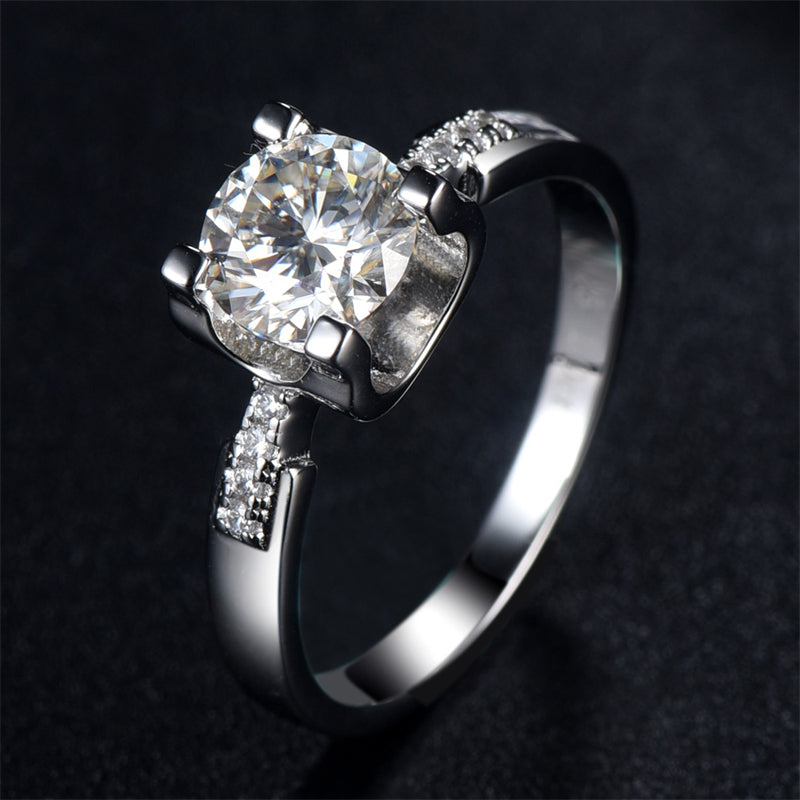 1CT Moissanite Bullhead Four-Prong Engagement Ring - 925 Sterling Silver Solitaire Ring