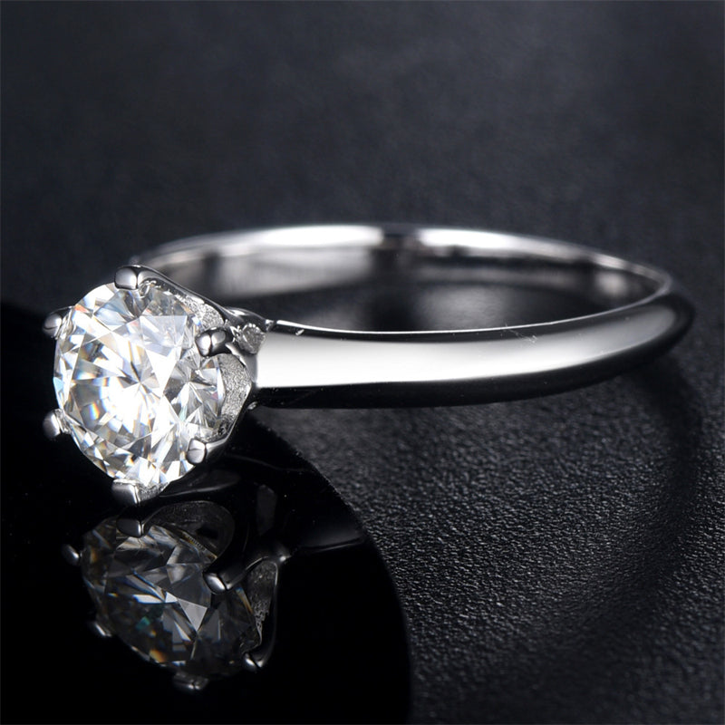 1CT Moissanite Classic Six-Prong Solitaire Ring - 925 Sterling Silver Engagement Ring