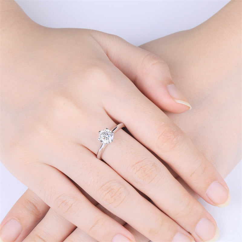 1CT Moissanite Classic Six-Prong Solitaire Ring - 925 Sterling Silver Engagement Ring