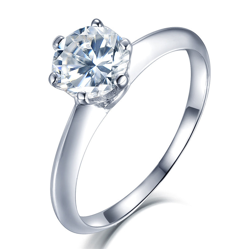 1CT Moissanite Classic Six-Prong Solitaire Ring - 925 Sterling Silver Engagement Ring